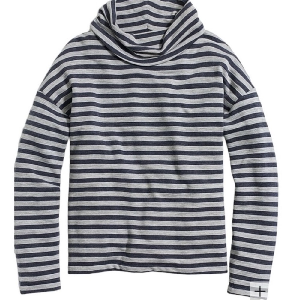 J. Crew Navy and Gray Striped cowl neck sweatshirt